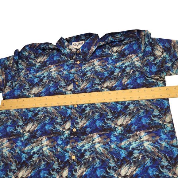 EPMO Men's Short Sleeve Button-Up Shirt Blue Abstract Ocean Print Casual Top XXL - Picture 8 of 9
